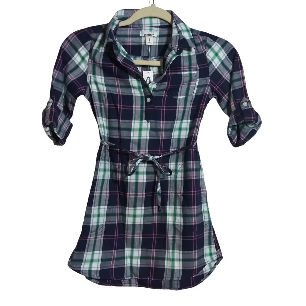 Old Navy Plaid Shirt Dress Casual Popover Girls Size S